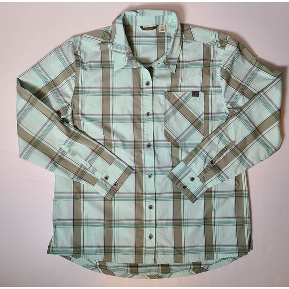 LL Bean Blue Gray Purple Plaid Everyday SunSmart® Woven Shirt Long-Sleeve - Picture 2 of 7